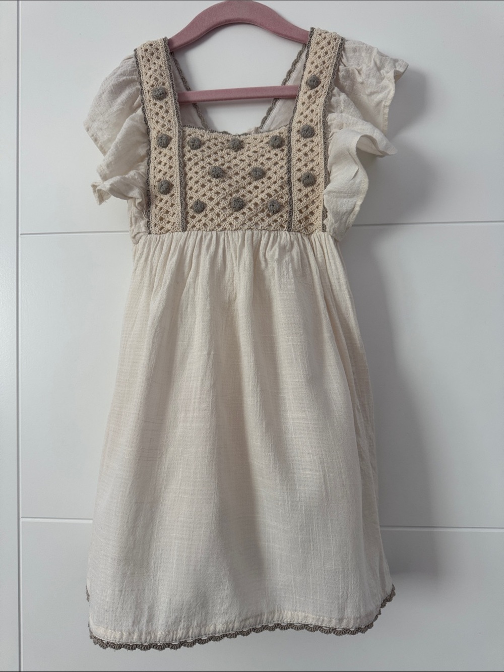 Zara Boho Crochet-Front Cream Girls Dress